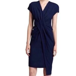 Helmut Lang Navy Blue Drape Front Cap Sleeve Dress Size 4